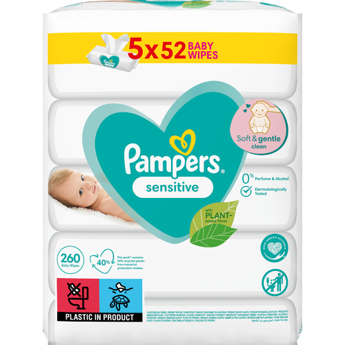 Pampers vlažne maramice Sensitive 5x52 komada slika 2