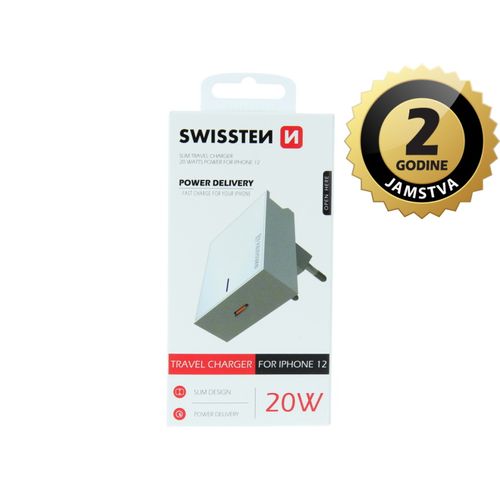 SWISSTEN punjač za AC220, 1xUSB-C, 3A, 20W, iPhone, bijeli slika 1