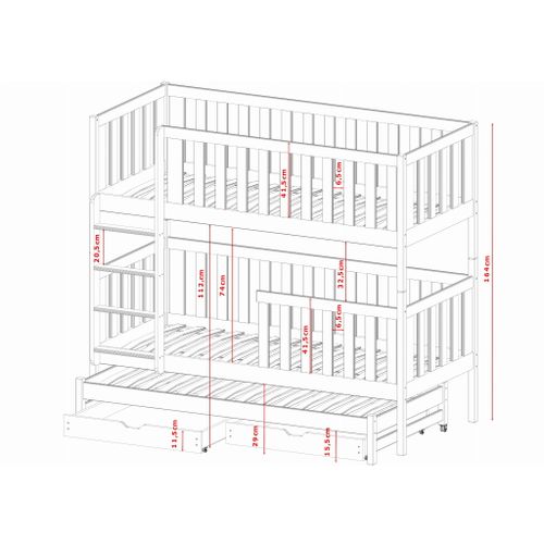Drveni dječji krevet na kat Lea s tri kreveta i ladicom - bijeli - 190/200*90 cm slika 3