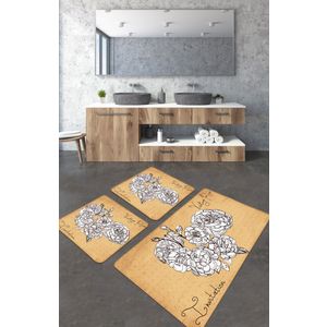Set Kupatilskih Prostirki Vintage Roses u Žutoj, Crnoj i Bijeloj Boji (3 Dijela)