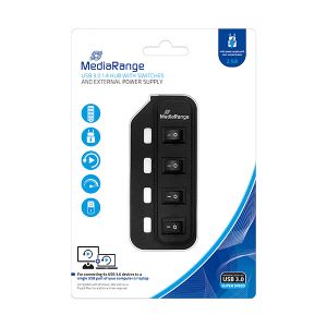 MediaRange USB HUB 3.0, 4 PORTNI S ODVOJENIM PREKIDAČEM I NAPAJANJEM, MRCS505