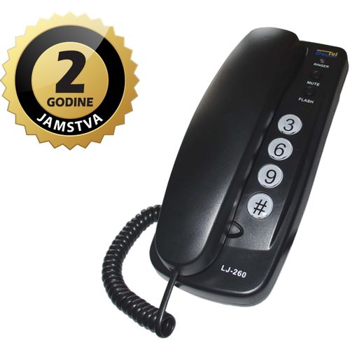 Dartel telefon žičani, stolni ili zidni, mute, crni LJ-260 slika 1