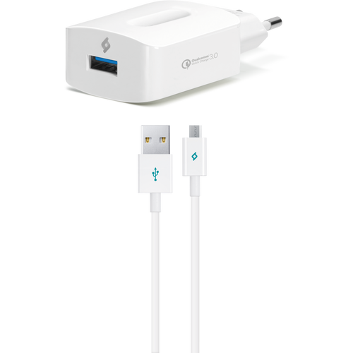 Punjač Zidni - Uni 1xUSB (QC 3.0) - White - +MicroUSB cable 1,2m slika 1