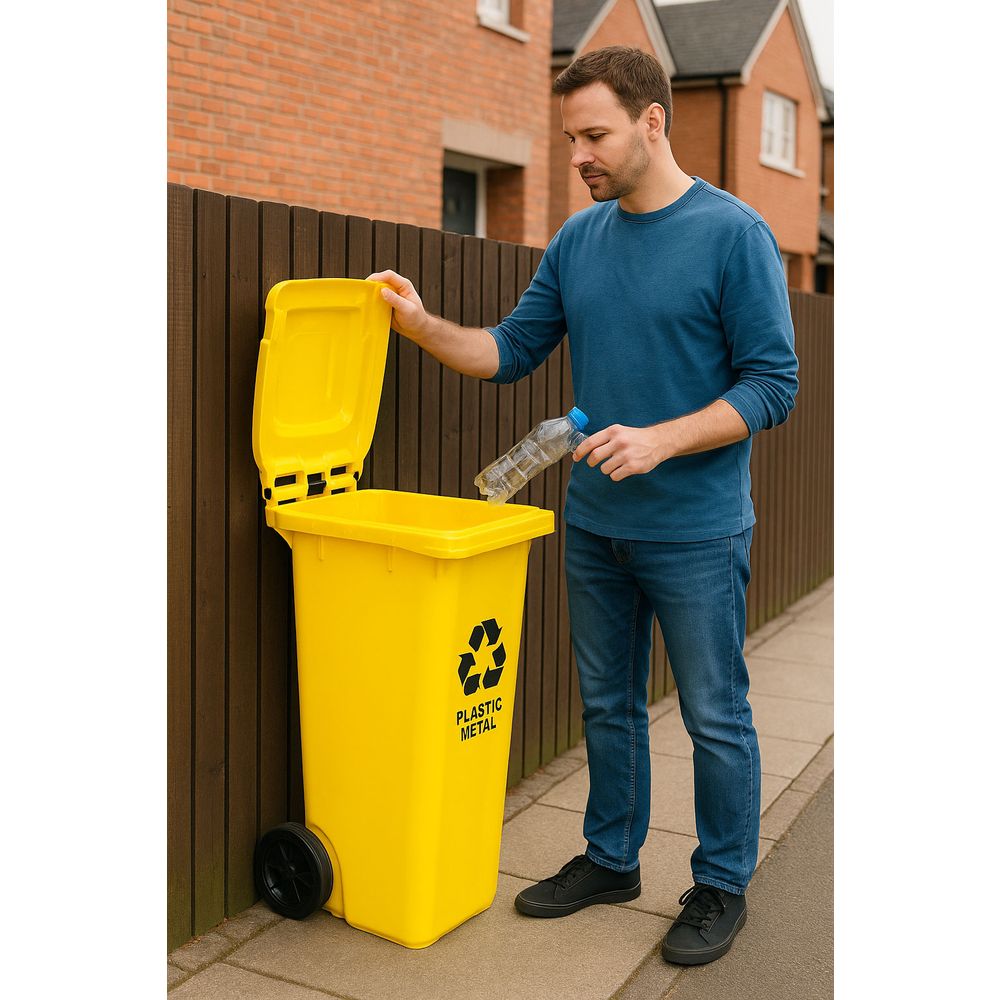 Kanta za otpad 120 L – žuta, plastika, s kotačima slika 2