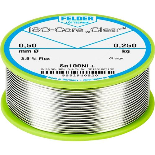 Felder Löttechnik ISO-Core ''Clear'' Sn100Ni+ lemna žica svitak  Sn99,25Cu0,7Ni0,05  0.250 kg 0.5 mm slika 1