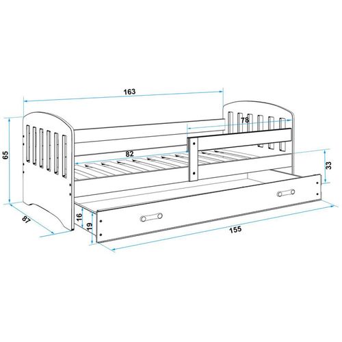Drveni dječji krevet Klasik s ladicom 160*80cm - grafit slika 3