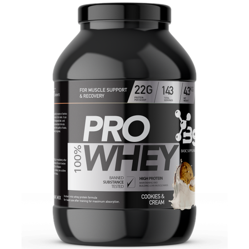 100% PRO WHEY 4.3KG BASIC SUPPLEMENTS -  Cookie's &Cream slika 1