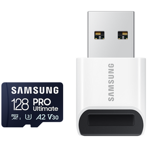 Samsung MB-MY128SB/WW MicroSD 128GB, PRO Ultimate, SDXC, UHS-I U3 V30 A2, Read up to 200MB/s, Write up to 130 MB/s, for 4K and FullHD video recording, w/USB Card reader