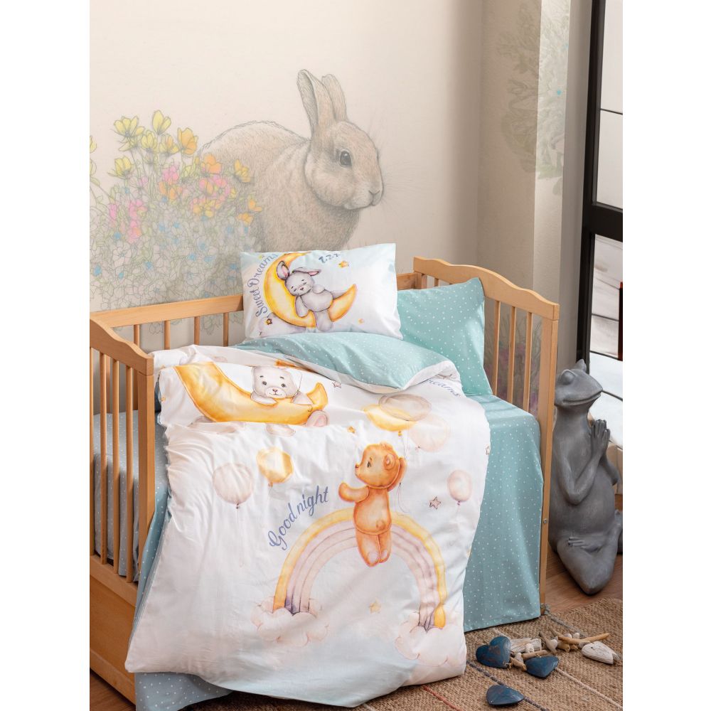 Ranforce baby quilt cover set Moon, colours: mint slika 1