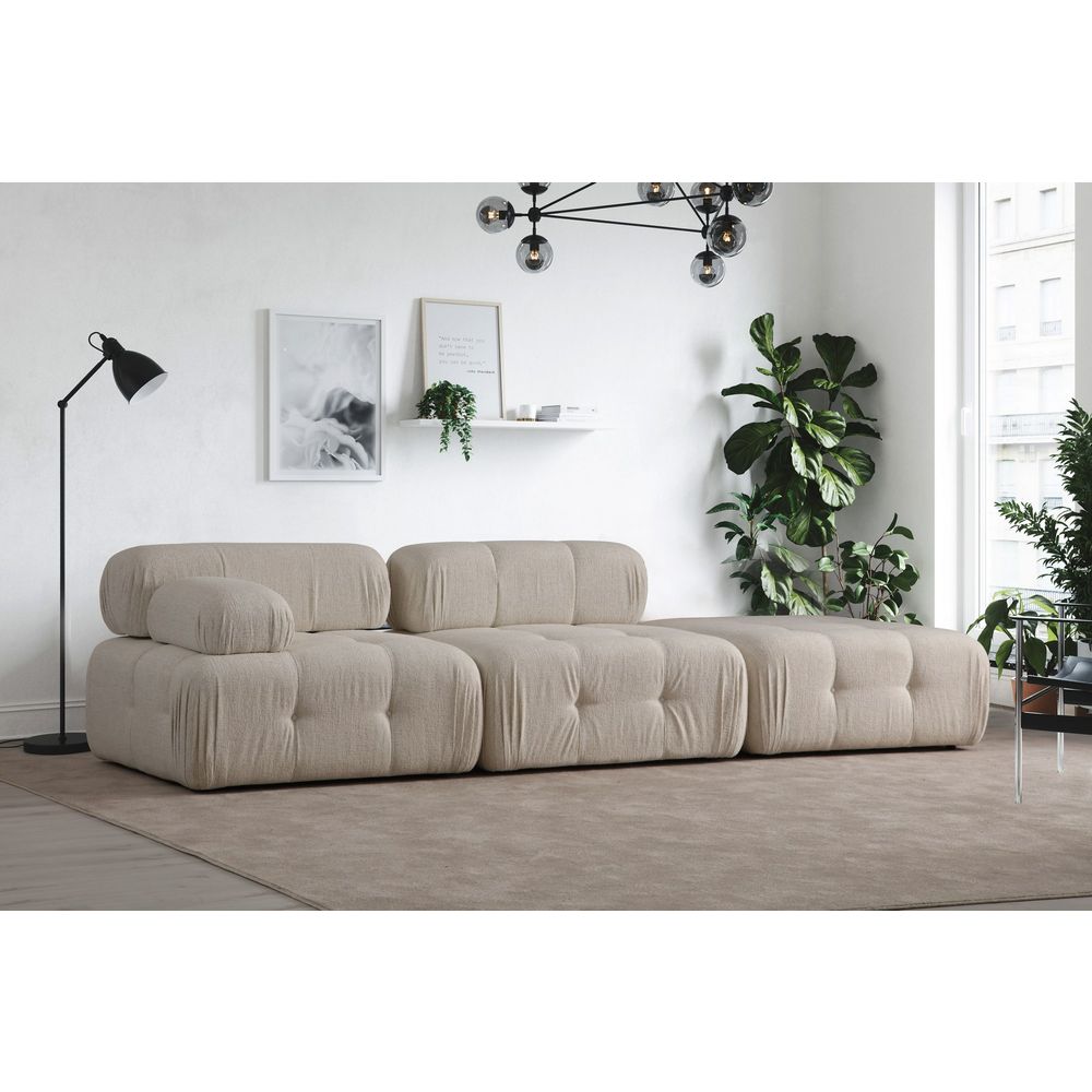 Doblo 3 Sjedala (L1-O1-Pouffe) Krem Bouclette 3-Sjedalni Sofe slika 1