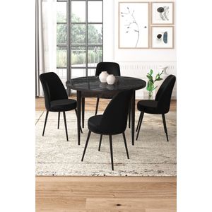 Set Trpezarijskog Stola i Stolica - Tor Crni Mramor (5 Komada) - crni