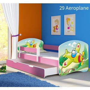 Dječji krevet ACMA s motivom, bočna roza + ladica 160x80 cm 29-aeroplane