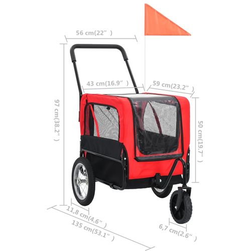 2-u-1 prikolica za bicikl i kolica za kućne ljubimce crveno-crna slika 32