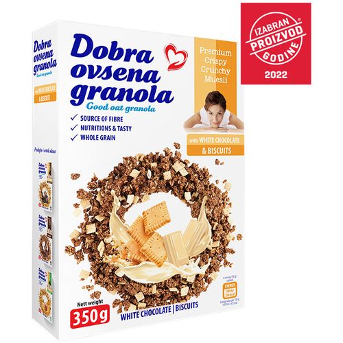 DOBRA OVSENA GRANOLA bela čokolada i keks 350g slika 1