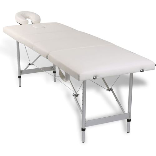Krem bijeli sklopivi masažni četvorodijelni stol s aluminijskim okvirom slika 38