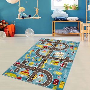 Tepih za Hodnik Trafik - Plavo Sivi Žuti Crveni Zeleni (80 x 150 cm)