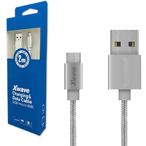 Xwave Kabl USB2.0 na Micro USB 2M,2A,aluminium,upleteni srebrni slika 1