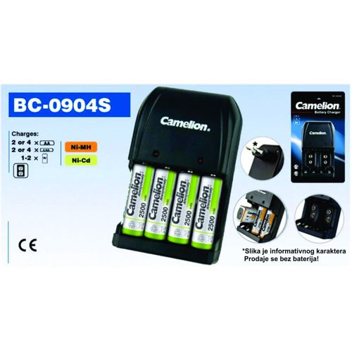 Camelion BC-0904 SM, Punjac baterija AA/AAA/9V LED indikator, Crni slika 1