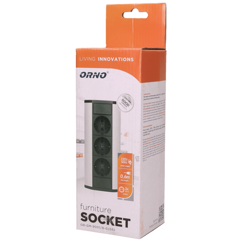 Orno Produžni kabel sa 3 x Schuko utičnice, ugradbena - OR-GM-9001/B-G(GS) slika 2