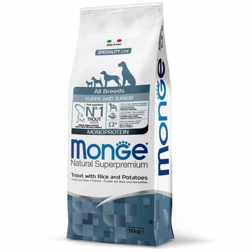 Monge Natural Superpremium  Dog All Breeds Puppy And Junior Monoprotein pastrmka sa pirinčem i krompirom 12 kg slika 1