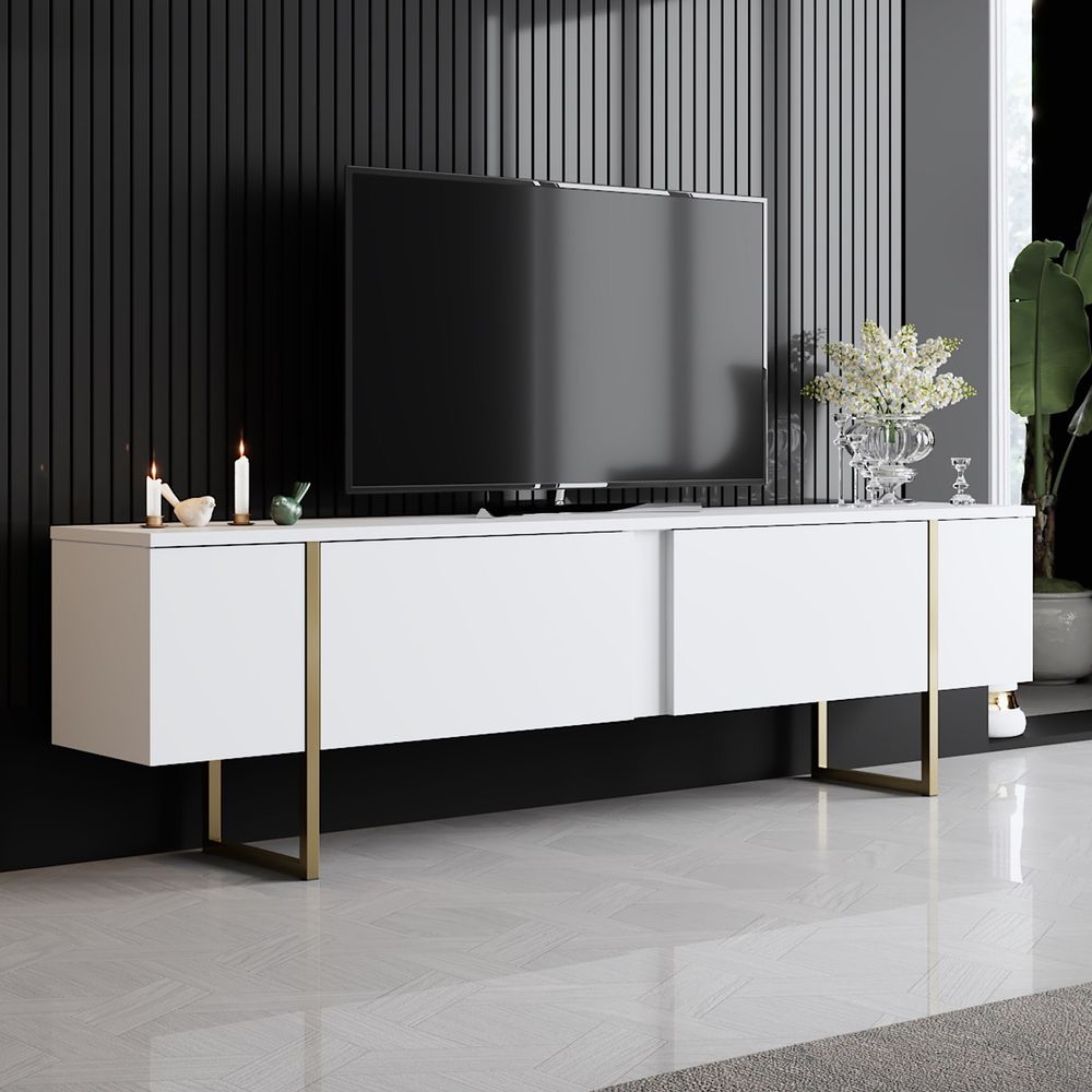 TV stalak Luxe - bijeli sa zlatnim detaljima slika 1