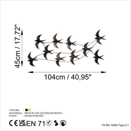 Wallity Metalna zidna dekoracija, Flock of Swallows 3 slika 7