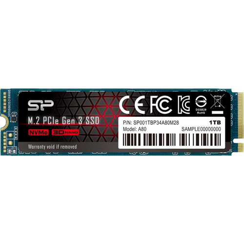 Silicon Power SP001TBP34A80M28 M.2 NVMe 1TB SSD, A80, PCIe Gen3x4, Read up to 3,400 MB/s, Write up to 3,000 MB/s, 2280 slika 1