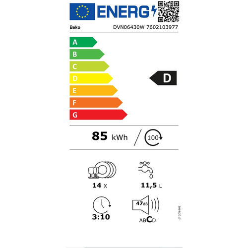 Beko DVN06430W Mašina za pranje sudova, 14 kompleta, Širina 60cm slika 4