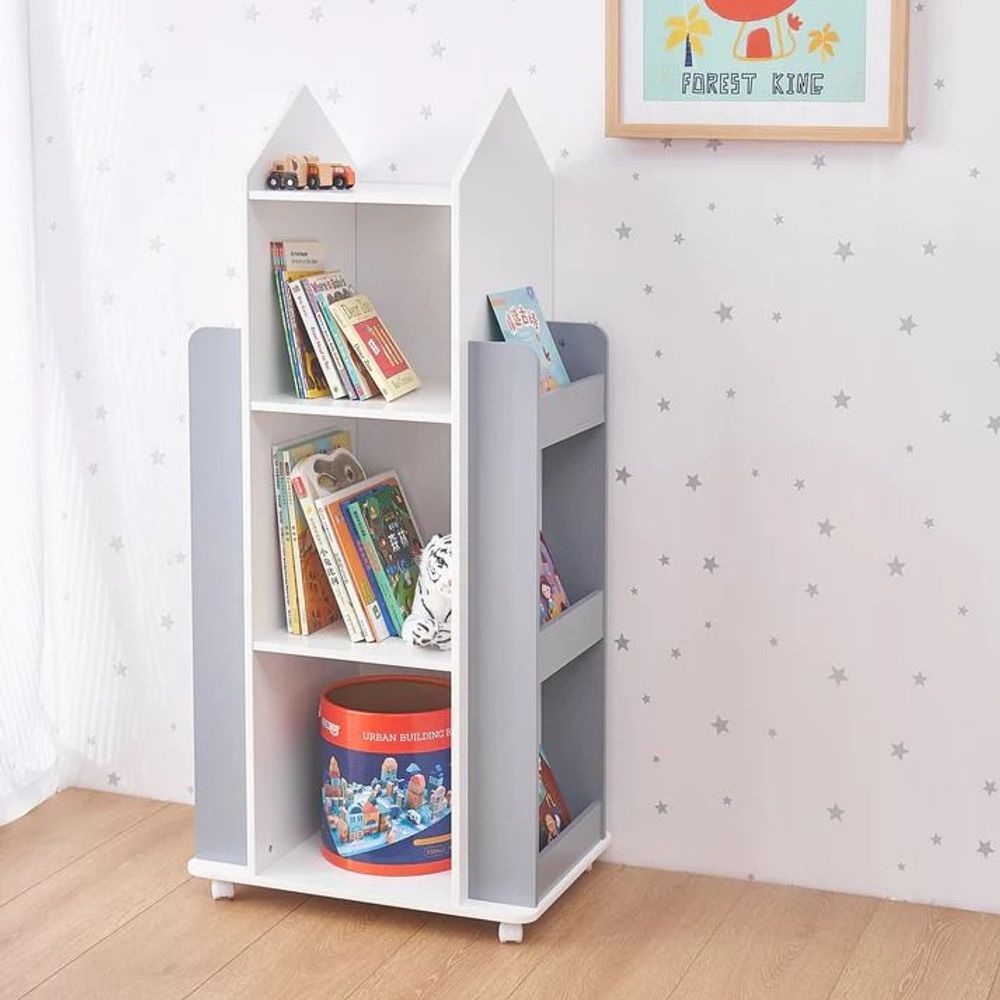 Kinder Home Dječija polica sa rotirajućim točkićima Rocket, Bijela/Siva slika 11