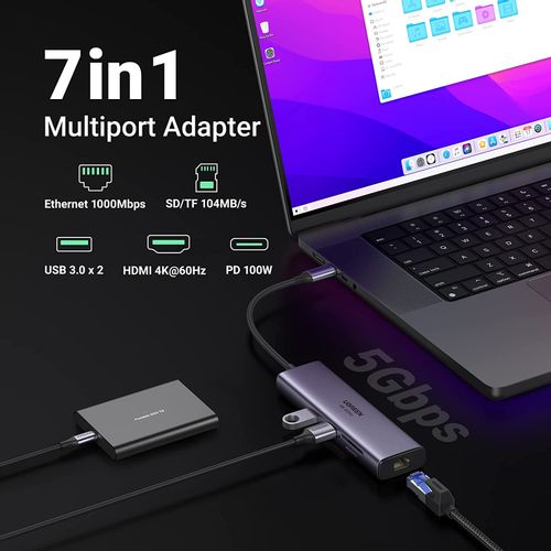 Ugreen 7-u-1 USB-C HUB HDMI+RJ45+čitač kartica+USB+PD 100W slika 2