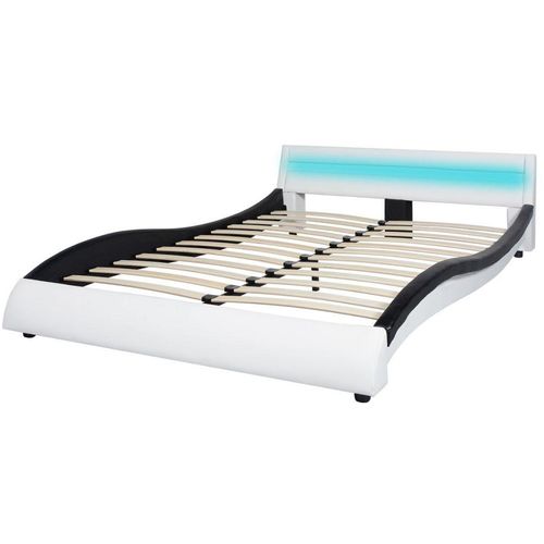 Krevet od umjetne kože sa madracem LED crno bijeli 140 x 200 cm slika 3