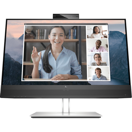 HP 169L0AA 23.8" IPS AG FHD 1920x1080@60Hz, Flat Conferencing Monitor, 16:9, 1000:1, 5ms, 250 cd/m2, 178°/178°, 1 VGA, 1 HDMI 1.4, 1 DP 1.2, 4 USB-A 3.1, 2x2 W, VESA 100x100mm, Swivel, Tilt, Height, Pivot, Black/Silver, 3yw, HP E24mv G4 slika 1