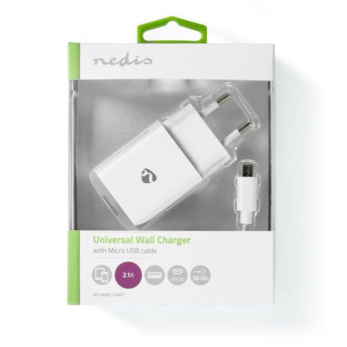 Kućni punjač NEDIS WCHAM212AWT, 10.50W, 1x USB-A, micro USB, bijeli slika 1