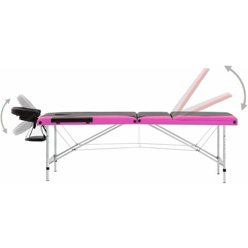 Sklopivi masažni stol s 3 zone aluminijski crno-ružičasti slika 20