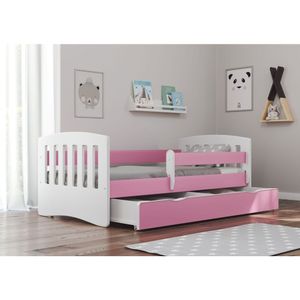 Drveni dečiji krevet Classic sa fiokom - rozi - 180x80 cm