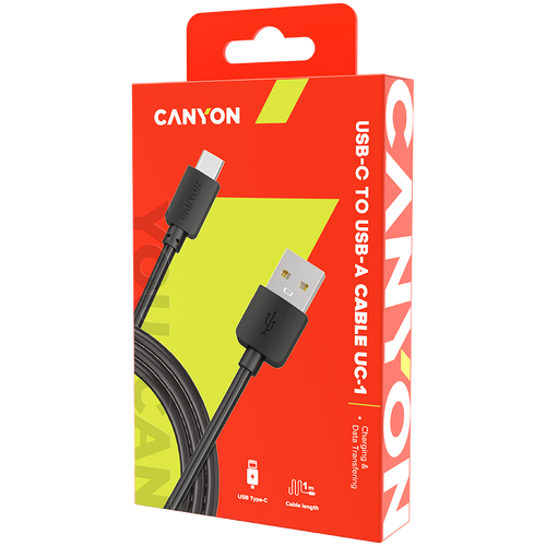 CANYON UC-1 Type C USB Standard cable, cable length 1m, Black, 15*8.2*1000mm, 0.018kg slika 3