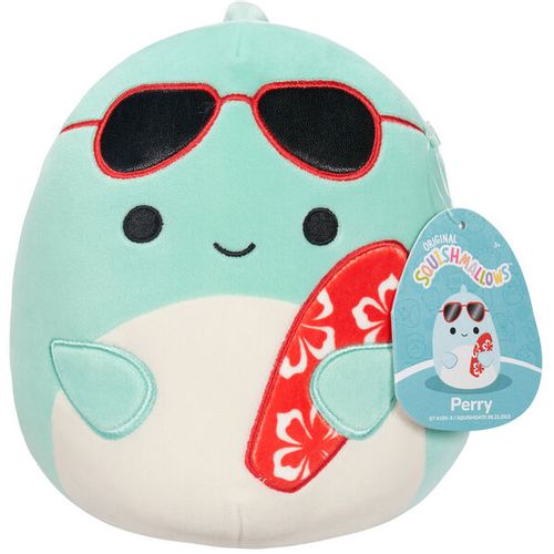 Squishmallows 20cm - perry - tirkizni delfin sa sunčanim naočalima i daskom za surfanje slika 1