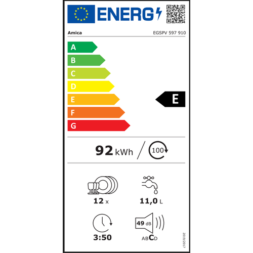 Amica ugradbena perilica posuđa EGSPV 597 910, 60 cm slika 9