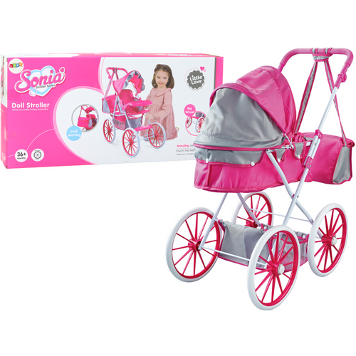 Metalna kolica za lutke sa torbom, veliki kotači - Ružičasta boja slika 1