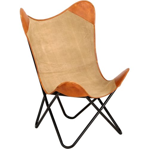 Leptir-stolica od prave kože i platna smeđa slika 42