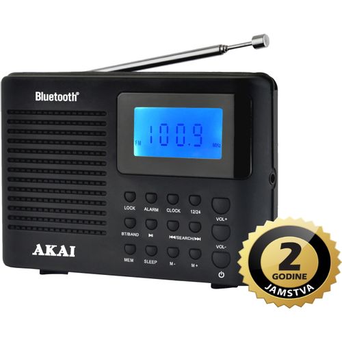 AKAI radio prijenosni FM, AM, BT, sat, alarm, LCD, AC, 3xAAA bat, crni APR-400 slika 1