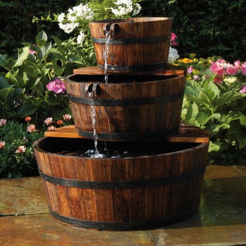 Ubbink vrtna fontana s vodopadom i setom od 3 drvene bačve slika 1