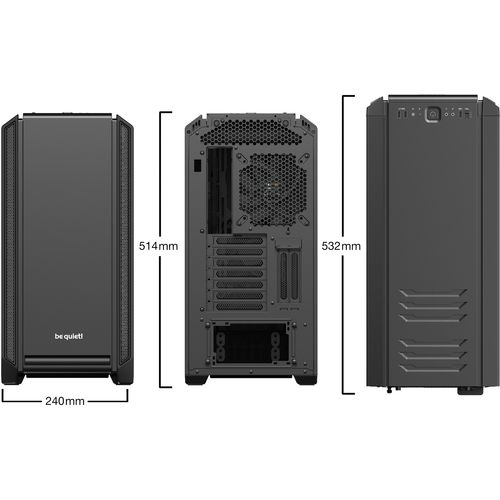 be quiet! BGW26 SILENT BASE 601 Window Black, MB compatibility: E-ATX / ATX / M-ATX / Mini-ITX, Two pre-installed be quiet! Pure Wings 2 140mm fans, Ready for water cooling radiators up to360mm slika 2