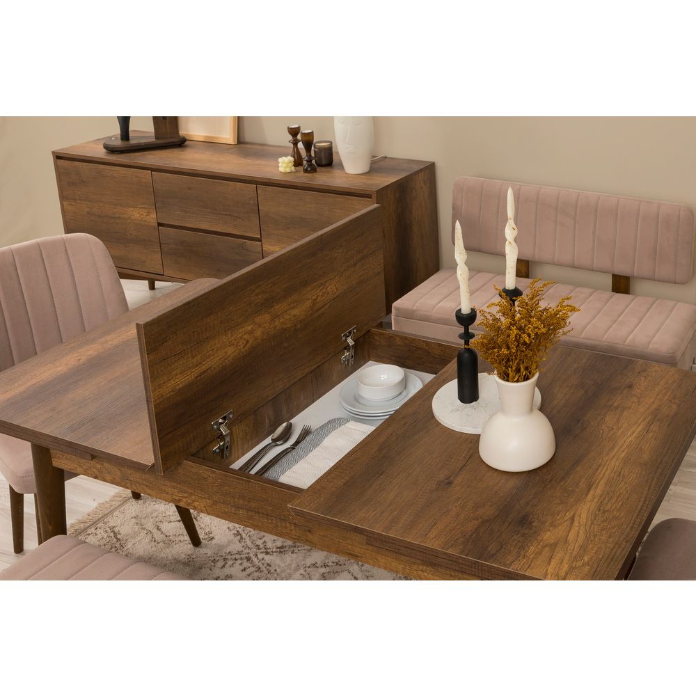 Vina Bench 04 0900 - Set za Trpezariju od 6 Komada u Orahu i Kamenu slika 4