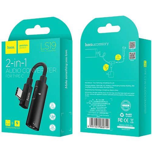 hoco. Adapter za slušalice 2in1, USB type C na type C / 3.5 mm - LS19 Type-C to 3.5 mm slika 3