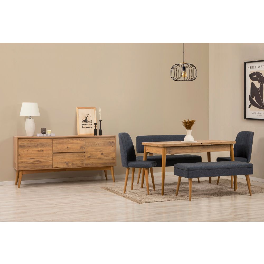 Vina Bench 04 1048 - Set za Trpezariju od 6 Komada u Tamnoplavoj Atlantic Borovini slika 1