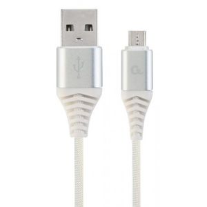 CC-USB2B-AMmBM-2M-BW2 Gembird Premium cotton braided Micro-USB charging -data cable,2m, silver/white
