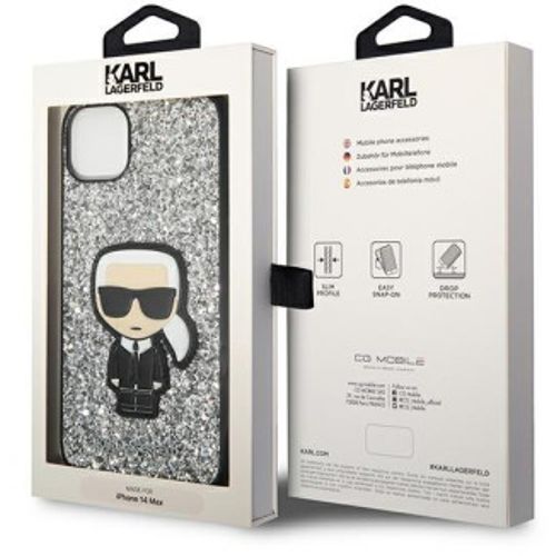 Karl Lagerfeld Futrola za iPhone 14 Silver Glitter Flakes Ikonik slika 2