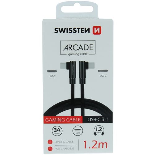 SWISSTEN kabel Arcade USB-C/USB-C, 3A, 1.2m, L-konektor, crni slika 2