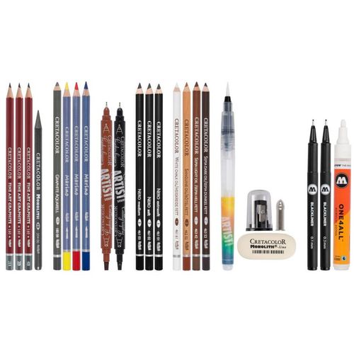 CRETACOLOR umjetnički set urban sketching (grafitne olovke, bojice aquarel marino, kist, šiljilo) 400 82 slika 12